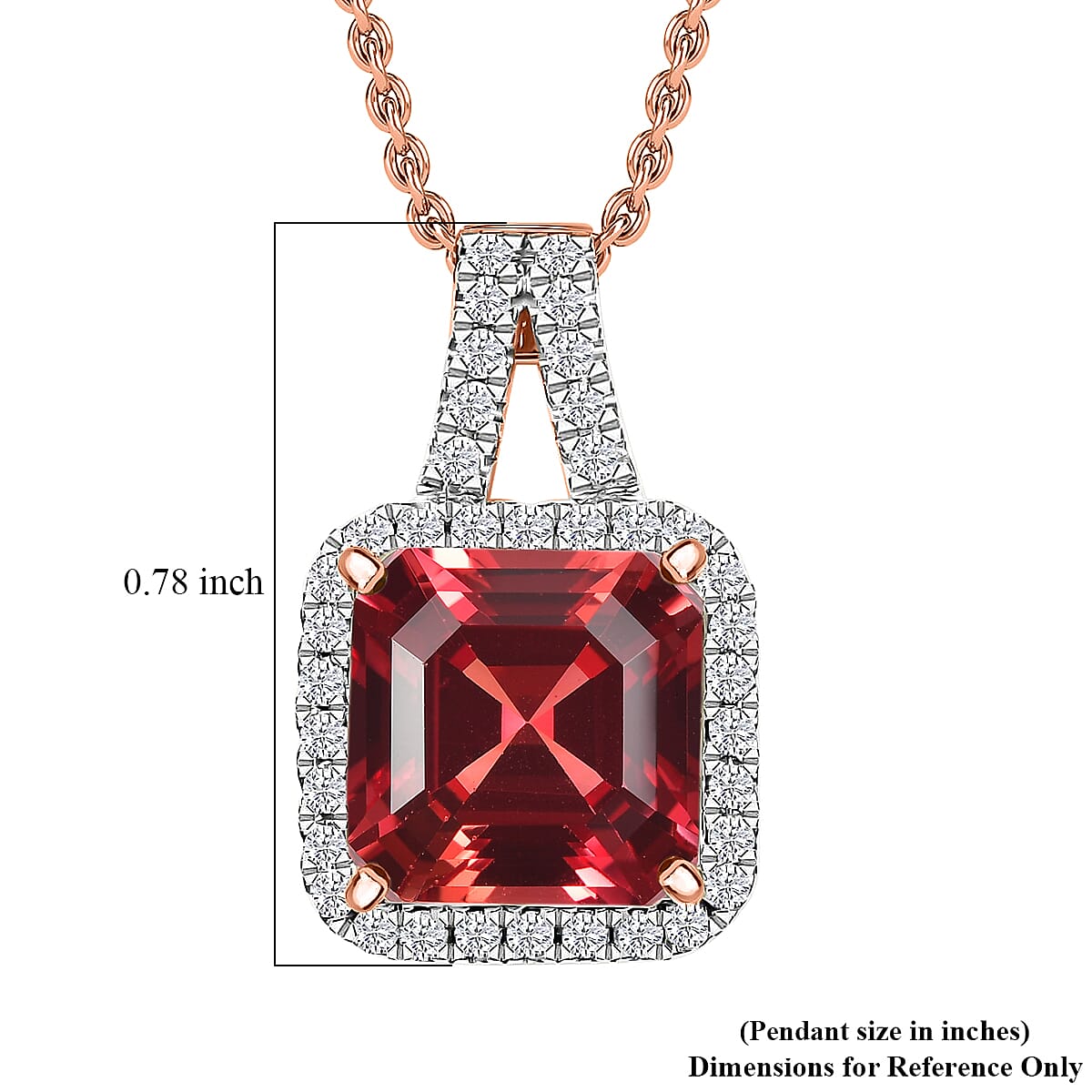 D'Joy Asscher Cut Lab Grown Padparadscha Sapphire and Moissanite 4.50 ctw Pendant Necklace in 18K Vermeil Rose Gold Over Sterling Silver 20 Inches image number 5