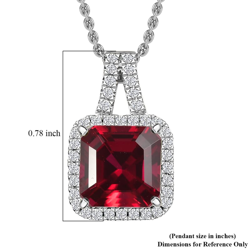 D'Joy Asscher Cut Lab Grown Ruby and Moissanite 4.50 ctw Pendant Necklace in Rhodium Over Sterling Silver 20 Inches