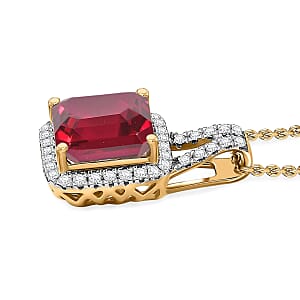 D'Joy Asscher Cut Lab Grown Ruby and Moissanite 4.50 ctw Pendant Necklace in 18K Vermeil Yellow Gold Over Sterling Silver 20 Inches
