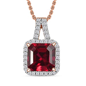 D'Joy Asscher Cut Lab Grown Ruby and Moissanite 4.50 ctw Pendant Necklace in 18K Vermeil Rose Gold Over Sterling Silver 20 Inches
