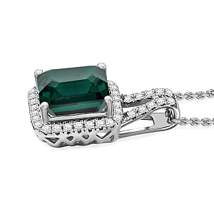 D'Joy Asscher Cut Lab Grown Emerald and Moissanite 4.50 ctw Pendant Necklace in Rhodium Over Sterling Silver 20 Inches