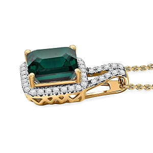 D'Joy Asscher Cut Lab Grown Emerald and Moissanite 4.50 ctw Pendant Necklace in 18K Vermeil Yellow Gold Over Sterling Silver 20 Inches