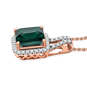 D'Joy Asscher Cut Lab Grown Emerald and Moissanite 4.50 ctw Pendant Necklace in 18K Vermeil Rose Gold Over Sterling Silver 20 Inches