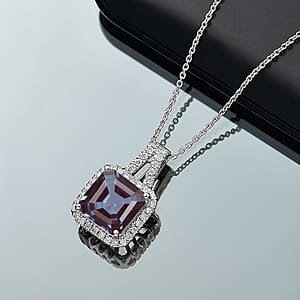 D'Joy Asscher Cut Lab Grown Alexandrite and Moissanite 4.50 ctw Pendant Necklace in Rhodium Over Sterling Silver 20 Inches