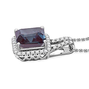 D'Joy Asscher Cut Lab Grown Alexandrite and Moissanite 4.50 ctw Pendant Necklace in Rhodium Over Sterling Silver 20 Inches