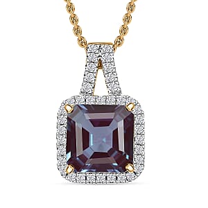 D'Joy Asscher Cut Lab Grown Alexandrite and Moissanite 4.50 ctw Pendant Necklace in 18K Vermeil Yellow Gold Over Sterling Silver 20 Inches