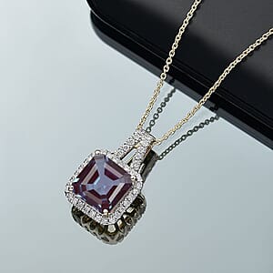 D'Joy Asscher Cut Lab Grown Alexandrite and Moissanite 4.50 ctw Pendant Necklace in 18K Vermeil Yellow Gold Over Sterling Silver 20 Inches
