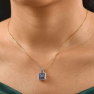 D'Joy Asscher Cut Lab Grown Alexandrite and Moissanite 4.50 ctw Pendant Necklace in 18K Vermeil Yellow Gold Over Sterling Silver 20 Inches