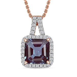 D'Joy Asscher Cut Lab Grown Alexandrite and Moissanite 4.50 ctw Pendant Necklace in 18K Vermeil Rose Gold Over Sterling Silver 20 Inches