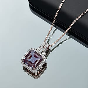 D'Joy Asscher Cut Lab Grown Alexandrite and Moissanite 4.50 ctw Pendant Necklace in 18K Vermeil Rose Gold Over Sterling Silver 20 Inches