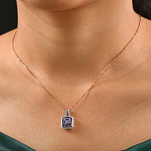 D'Joy Asscher Cut Lab Grown Alexandrite and Moissanite 4.50 ctw Pendant Necklace in 18K Vermeil Rose Gold Over Sterling Silver 20 Inches