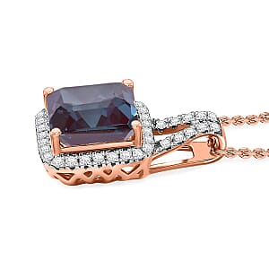 D'Joy Asscher Cut Lab Grown Alexandrite and Moissanite 4.50 ctw Pendant Necklace in 18K Vermeil Rose Gold Over Sterling Silver 20 Inches