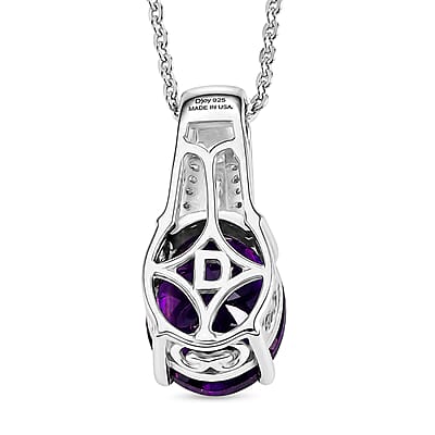 D'Joy Premium Moroccan Amethyst and Moissanite 2.50 ctw Royal Frame Pendant Necklace in Rhodium Over Sterling Silver (20 Inches)