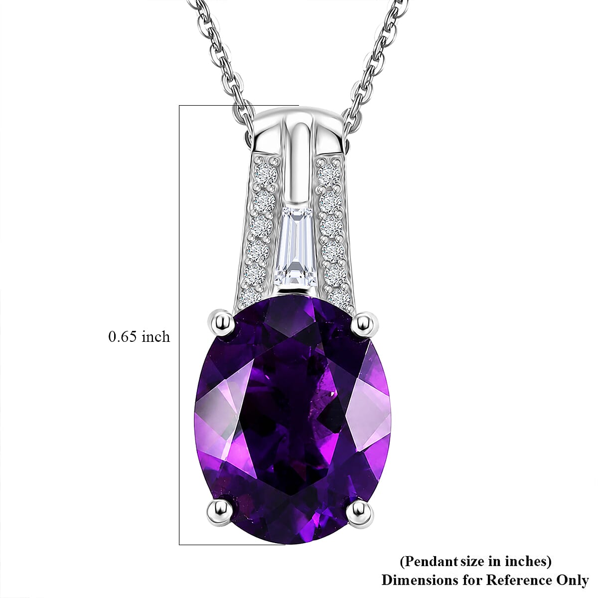 D'Joy Premium Moroccan Amethyst and Moissanite 2.50 ctw Royal Frame Pendant Necklace in Rhodium Over Sterling Silver (20 Inches)