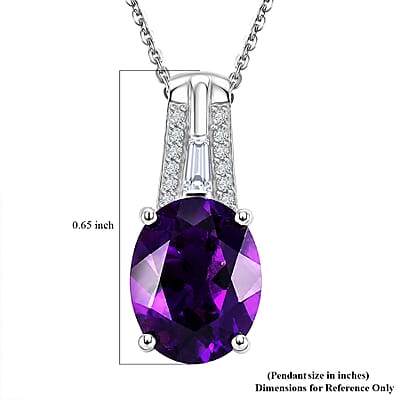 D'Joy Premium Moroccan Amethyst and Moissanite 2.50 ctw Royal Frame Pendant Necklace in Rhodium Over Sterling Silver (20 Inches)