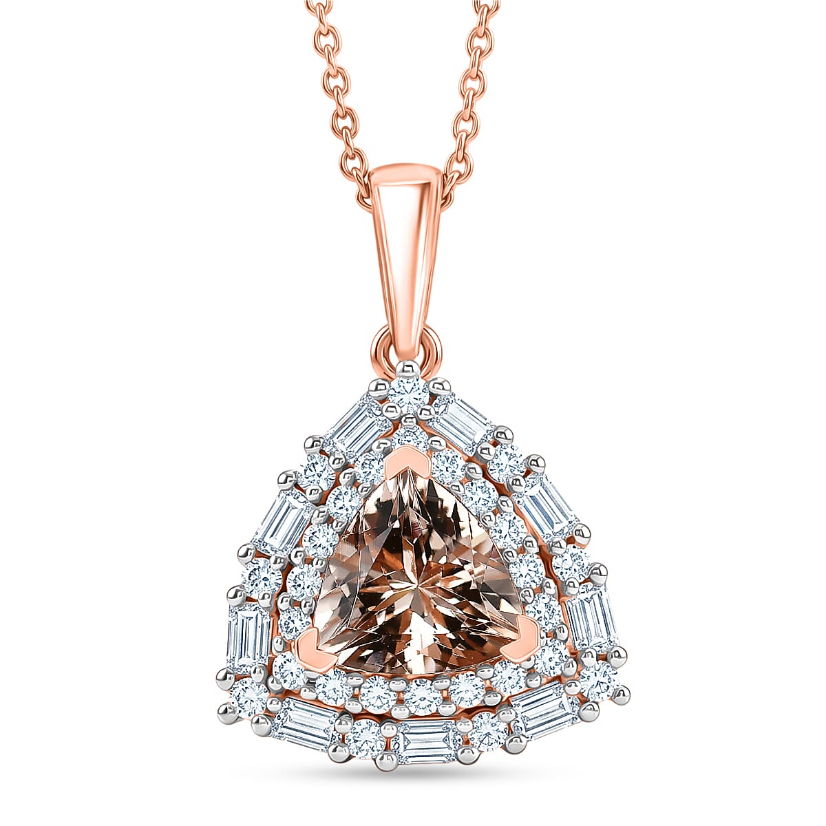 Certified & Appraised D'Joy Premium Marropino Morganite and Moissanite 1.85 ctw Pendant Necklace in 18K Vermeil Rose Gold Over Sterling Silver 18 Inches