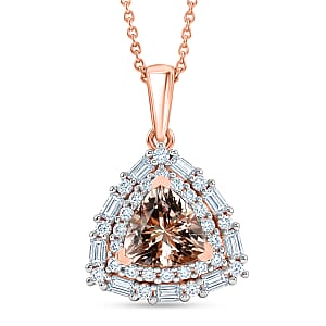 Certified & Appraised D'Joy Premium Marropino Morganite and Moissanite 1.85 ctw Pendant Necklace in 18K Vermeil Rose Gold Over Sterling Silver 18 Inches 