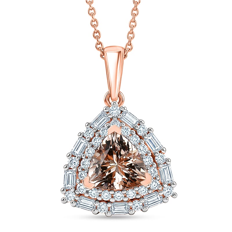Certified & Appraised D'Joy Premium Marropino Morganite and Moissanite 1.85 ctw Pendant Necklace in 18K Vermeil Rose Gold Over Sterling Silver 18 Inches