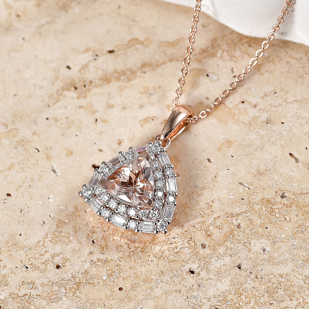 Certified & Appraised D'Joy Premium Marropino Morganite and Moissanite 1.85 ctw Pendant Necklace in 18K Vermeil Rose Gold Over Sterling Silver 18 Inches  image number 1