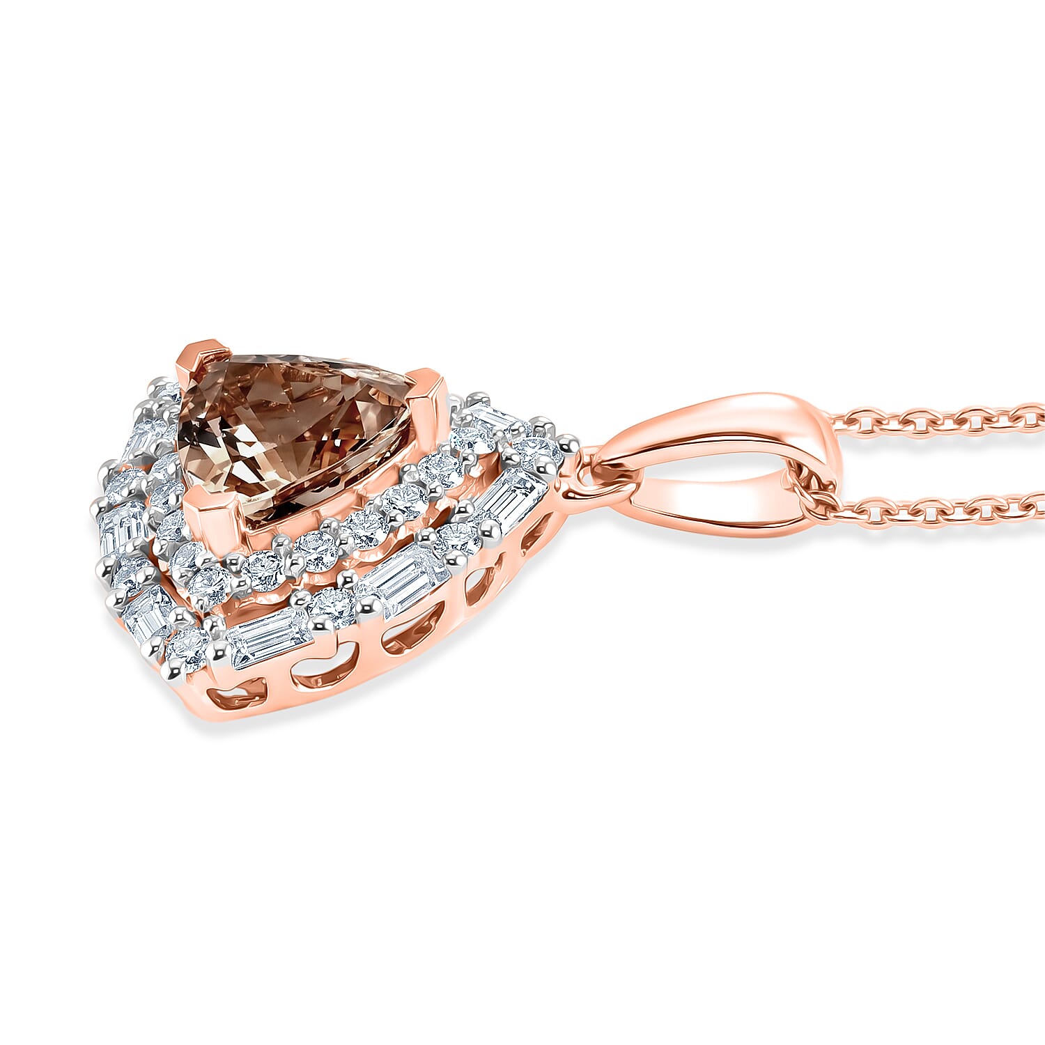 Certified & Appraised D'Joy Premium Marropino Morganite and Moissanite 1.85 ctw Pendant Necklace in 18K Vermeil Rose Gold Over Sterling Silver 18 Inches