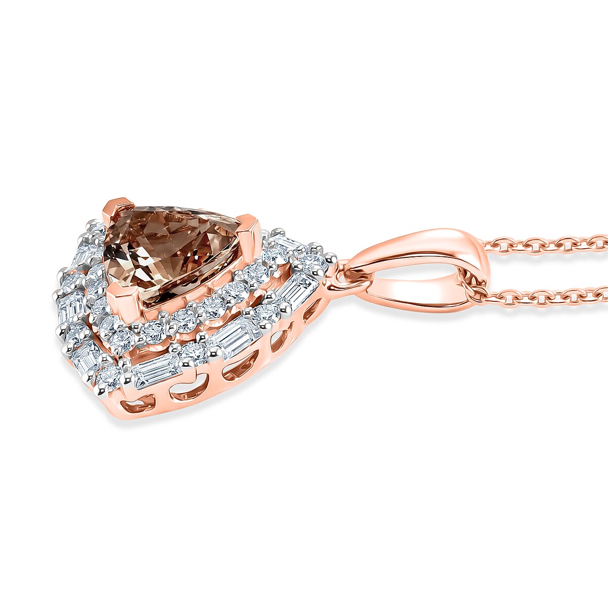Certified & Appraised D'Joy Premium Marropino Morganite and Moissanite 1.85 ctw Pendant Necklace in 18K Vermeil Rose Gold Over Sterling Silver 18 Inches  image number 3