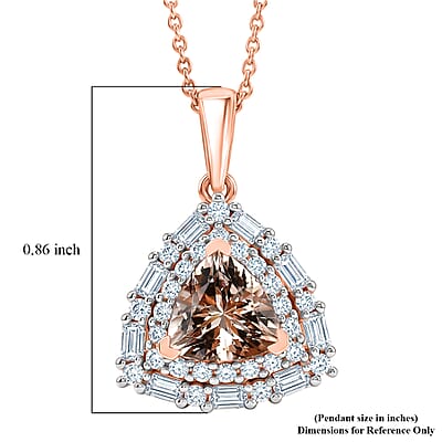 Certified & Appraised D'Joy Premium Marropino Morganite and Moissanite 1.85 ctw Pendant Necklace in 18K Vermeil Rose Gold Over Sterling Silver 18 Inches