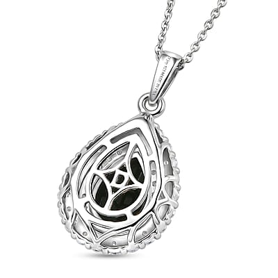 Certified & Appraised D'Joy Premium Australian Opal Triplet and Moissanite 2.10 ctw Pendant Necklace in Rhodium Over Sterling Silver 20 Inches