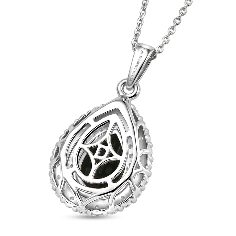 Certified & Appraised D'Joy Premium Australian Opal Triplet and Moissanite 2.10 ctw Pendant Necklace in Rhodium Over Sterling Silver 20 Inches