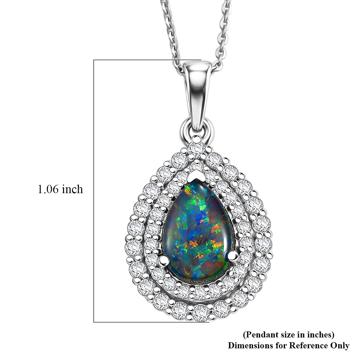 Certified & Appraised D'Joy Premium Australian Opal Triplet and Moissanite 2.10 ctw Pendant Necklace in Rhodium Over Sterling Silver 20 Inches