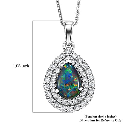 Certified & Appraised D'Joy Premium Australian Opal Triplet and Moissanite 2.10 ctw Pendant Necklace in Rhodium Over Sterling Silver 20 Inches