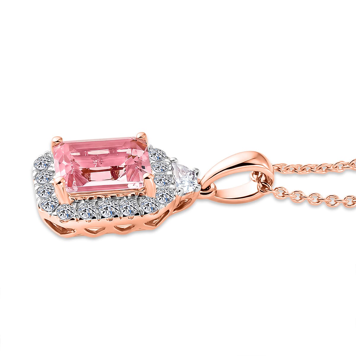 Certified and Appraised AAA Pink Morganite and Luxuriant Lab Grown Diamond G-H SI 1.80 ctw Pendant Necklace in 10K Rose Gold 20 Inches