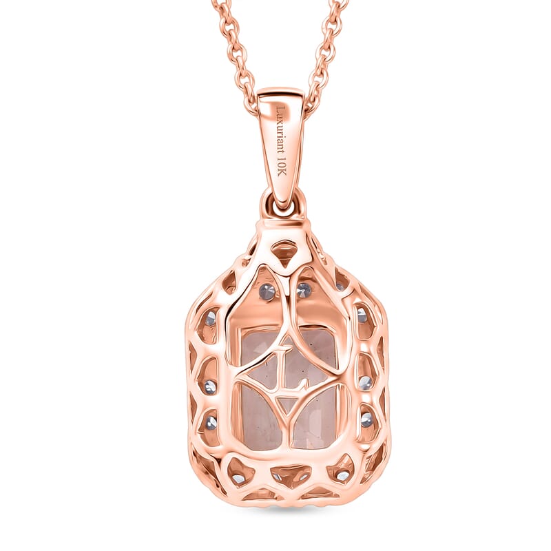 Certified and Appraised AAA Pink Morganite and Luxuriant Lab Grown Diamond G-H SI 1.80 ctw Pendant Necklace in 10K Rose Gold 20 Inches