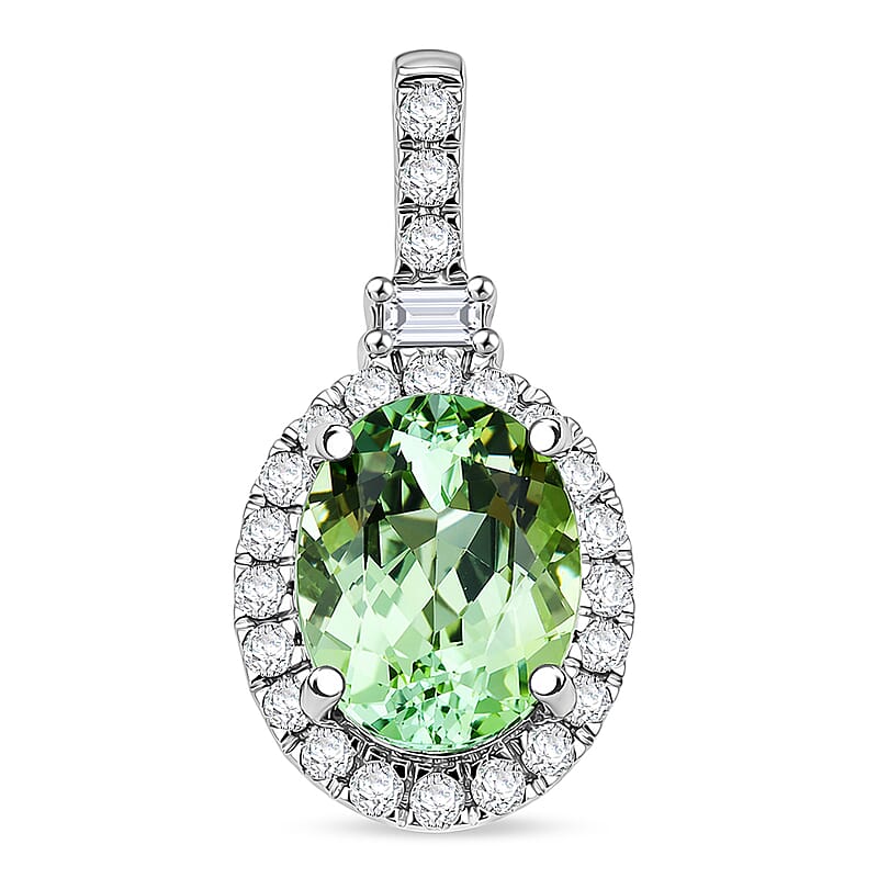 Certified & Appraised Rhapsody AAAA Arquiana Mint Tourmaline and Diamond E-F VS 2.26 ctw Pendant Necklace in 950 Platinum 20 Inches (4.29 g)