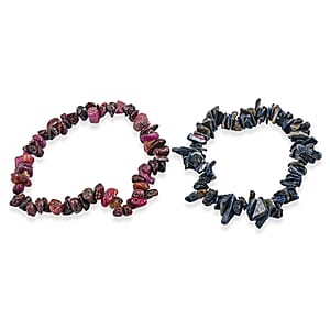 Set of 2 Ruby and Blue Sapphire Chips 156.00 ctw Bracelet (7.50In)