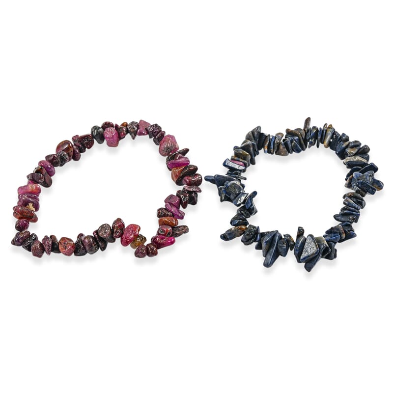 Set of 2 Ruby and Blue Sapphire Chips 156.00 ctw Bracelet (7.50In)