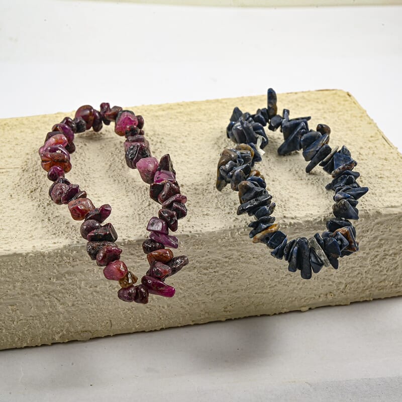 Set of 2 Ruby and Blue Sapphire Chips 156.00 ctw Bracelet (7.50In)