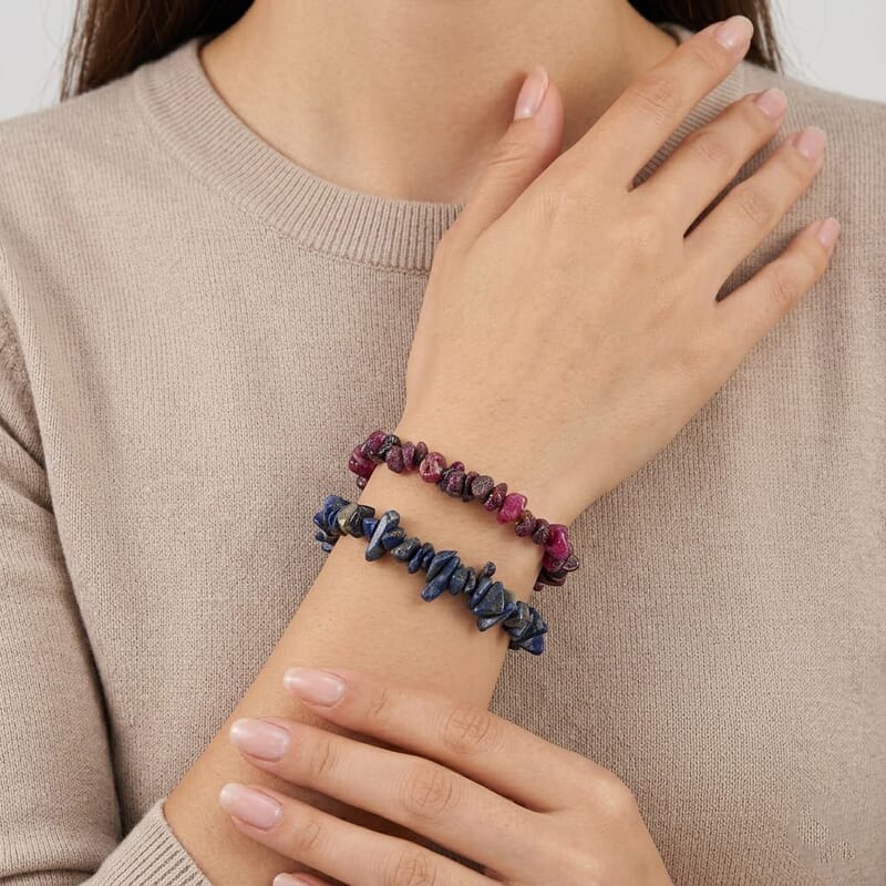 Set of 2 Ruby and Blue Sapphire Chips 156.00 ctw Bracelet (7.50In)