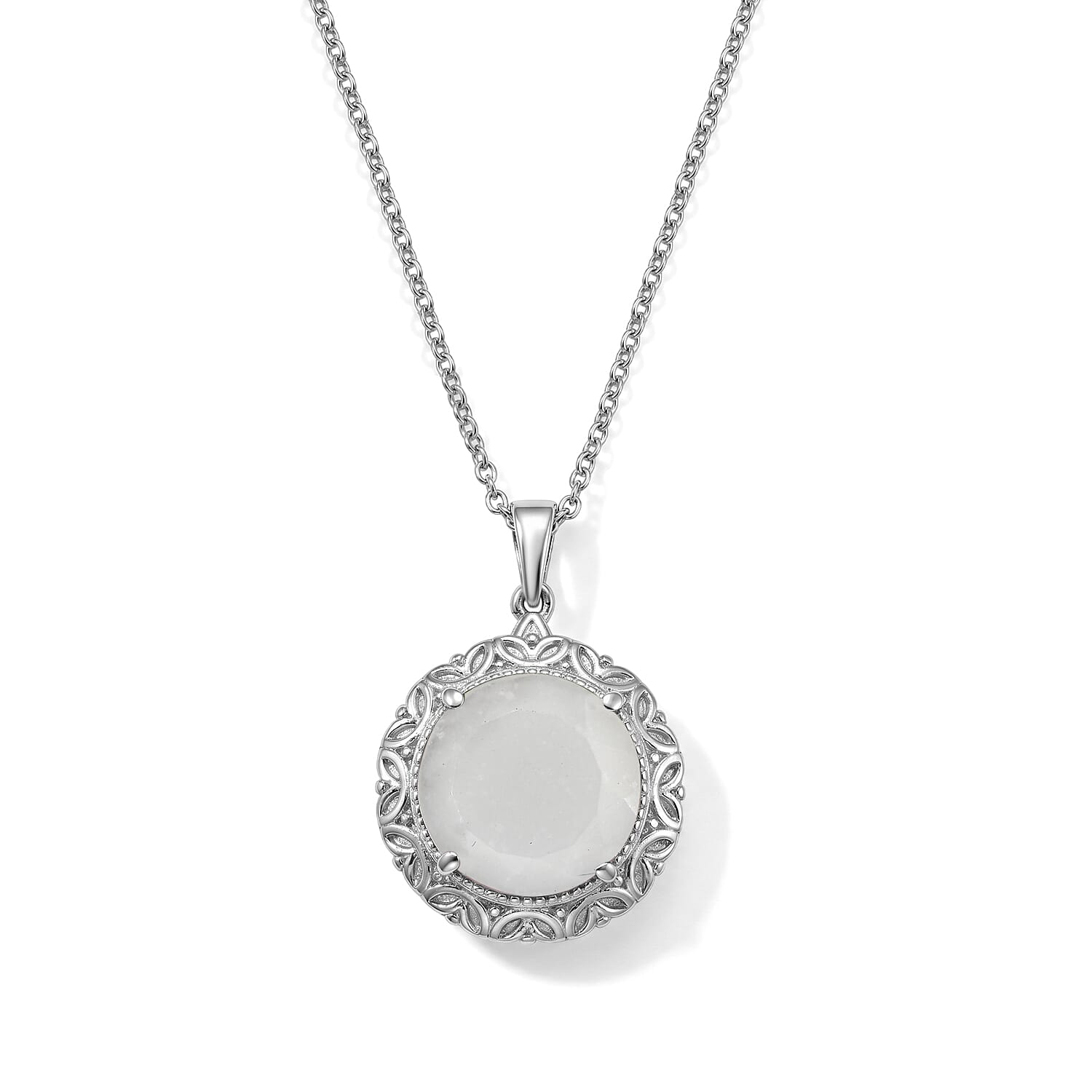 EverTrue White Moonstone 10.75 ctw Pendant Necklace (20 Inches) in Stainless Steel