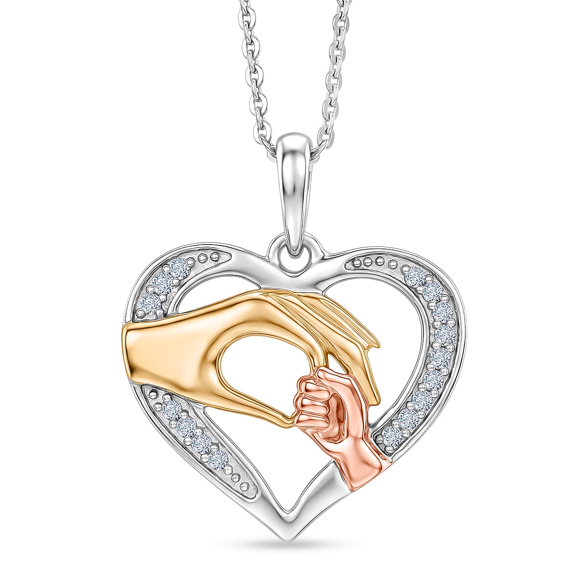 D'Joy Moissanite 0.10 ctw Heart Pendant Necklace in 18K Vermeil YRG and Rhodium Over Sterling Silver (20 Inches)