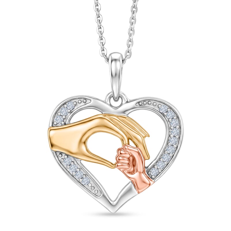 D'Joy Moissanite 0.10 ctw Heart Pendant Necklace in 18K Vermeil YRG and Rhodium Over Sterling Silver (20 Inches)