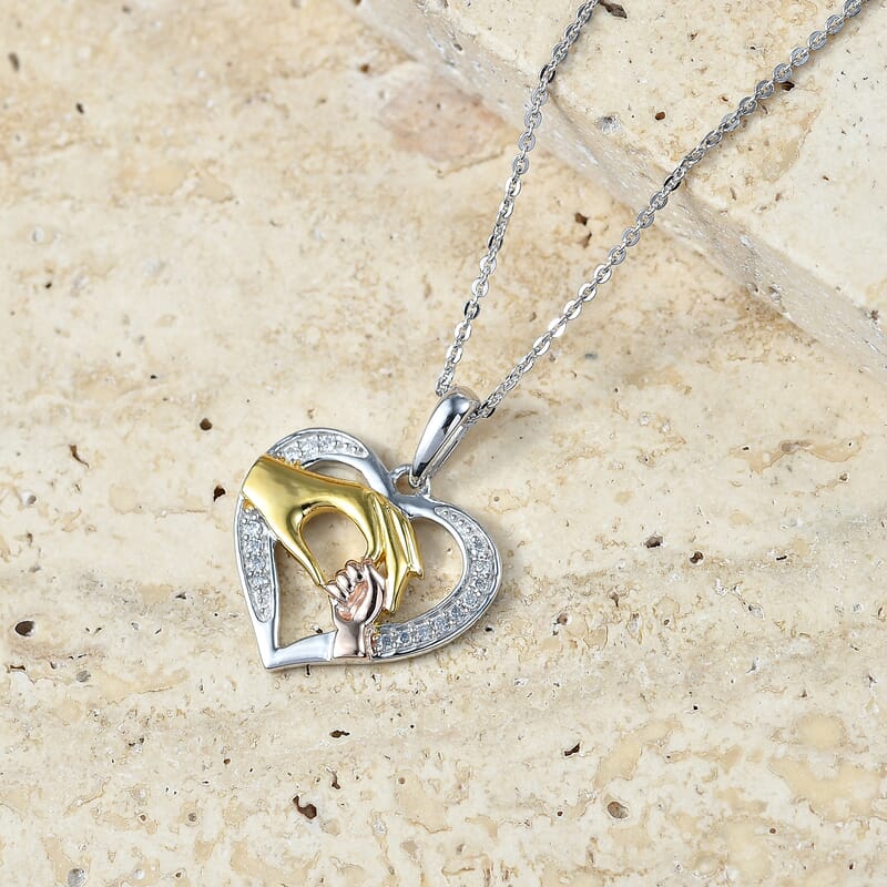 D'Joy Moissanite 0.10 ctw Heart Pendant Necklace in 18K Vermeil YRG and Rhodium Over Sterling Silver (20 Inches)