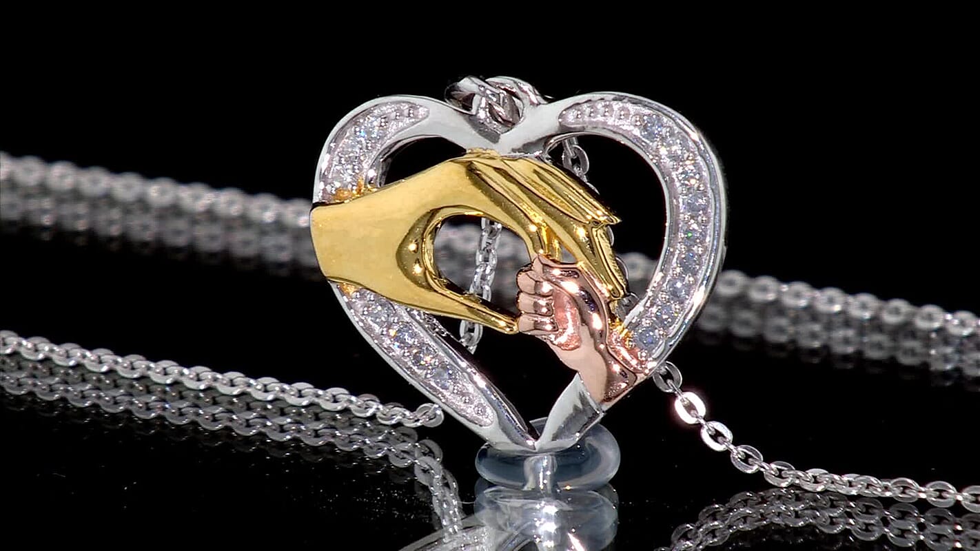 D'Joy Moissanite 0.10 ctw Heart Pendant Necklace in 18K Vermeil YRG and Rhodium Over Sterling Silver (20 Inches)