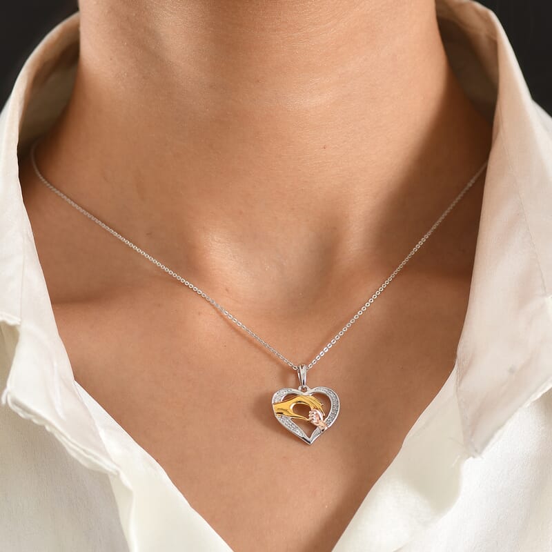 D'Joy Moissanite 0.10 ctw Heart Pendant Necklace in 18K Vermeil YRG and Rhodium Over Sterling Silver (20 Inches)