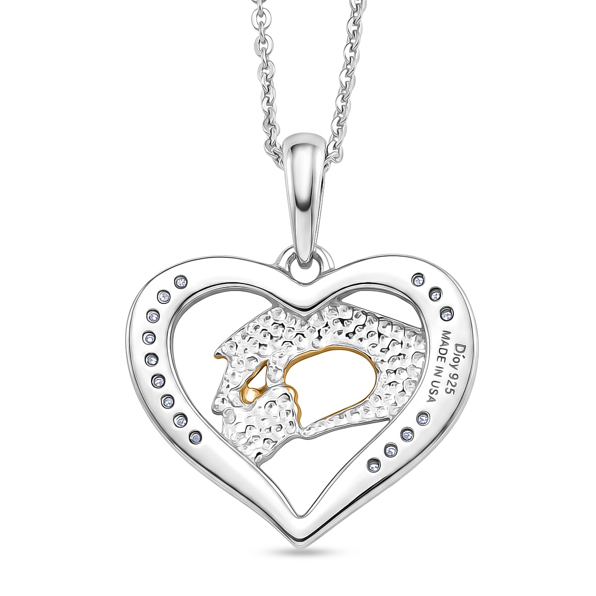 D'Joy Moissanite 0.10 ctw Heart Pendant Necklace in 18K Vermeil YRG and Rhodium Over Sterling Silver (20 Inches)