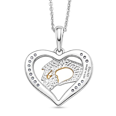 D'Joy Moissanite 0.10 ctw Heart Pendant Necklace in 18K Vermeil YRG and Rhodium Over Sterling Silver (20 Inches)