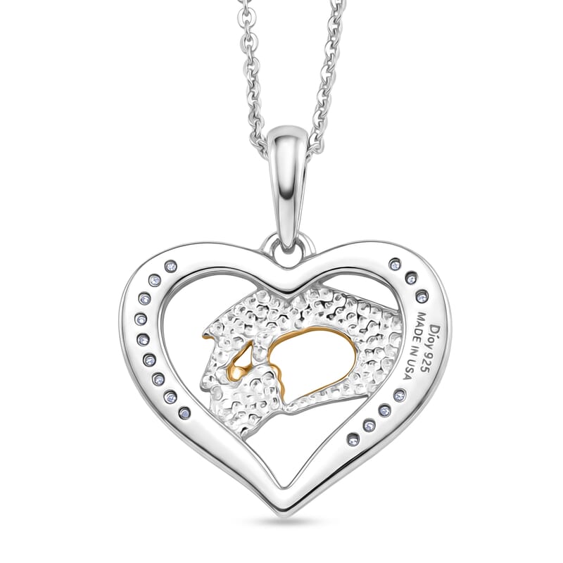 D'Joy Moissanite 0.10 ctw Heart Pendant Necklace in 18K Vermeil YRG and Rhodium Over Sterling Silver (20 Inches)