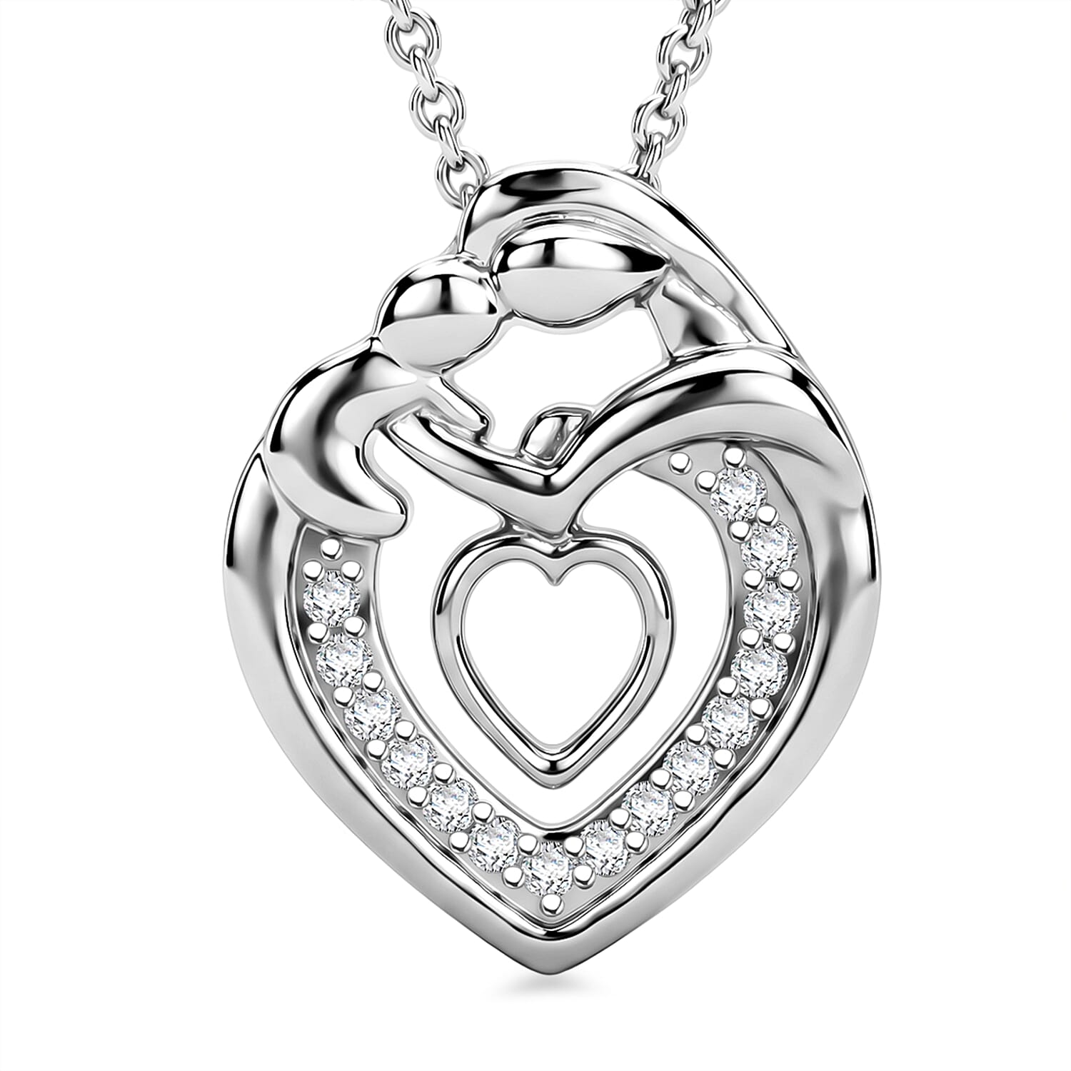 D'Joy Moissanite 0.10 ctw Pendant Necklace in Rhodium Over Sterling Silver 20 Inches
