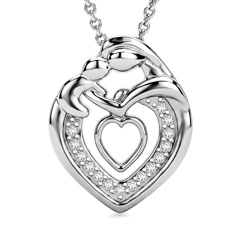 D'Joy Moissanite 0.10 ctw Pendant Necklace in Rhodium Over Sterling Silver 20 Inches