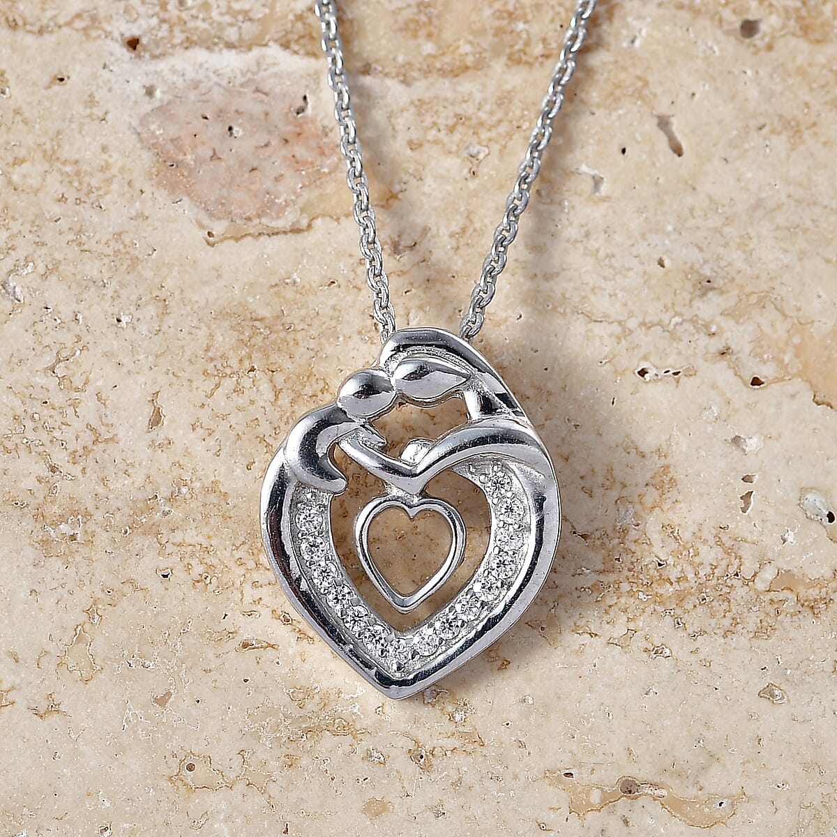 D'Joy Moissanite 0.10 ctw Pendant Necklace in Rhodium Over Sterling Silver 20 Inches  image number 1