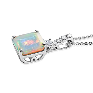 D'Joy AAA Ethiopian Welo Opal and Moissanite 3.35 ctw Dream Glow Pendant Necklace in Rhodium Over Sterling Silver 20 Inches
